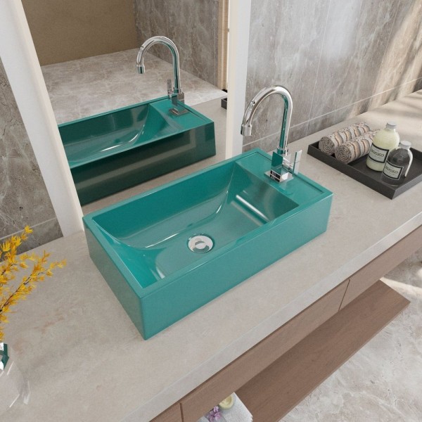 Encontraproduto.com.br - Kit Cuba Rl545 Roma Com Torneira Luxo E Válvula Botão Com Sifão E Flexível Azul Turquesa