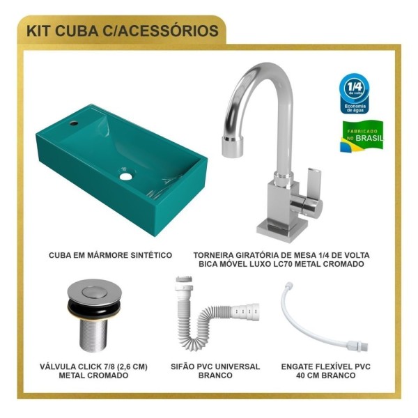 Encontraproduto.com.br - Kit Cuba Rl545 Roma Com Torneira Luxo E Válvula Botão Com Sifão E Flexível Azul Turquesa