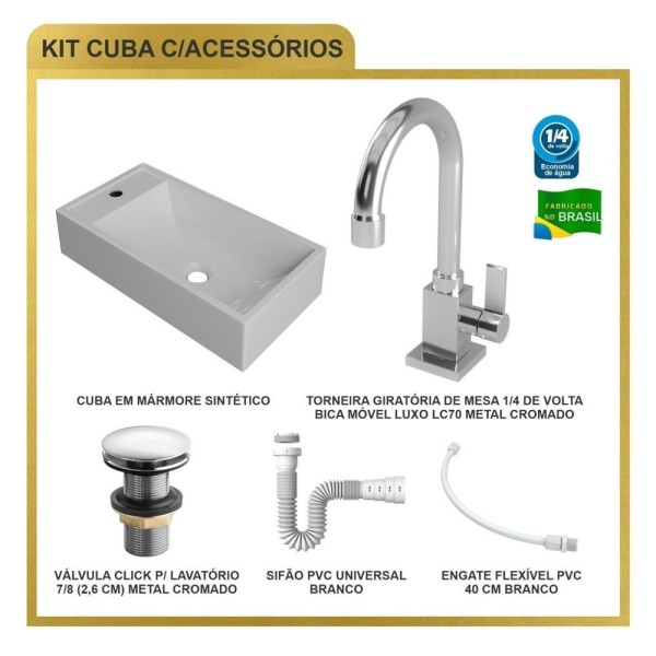Encontraproduto.com.br - Kit Cuba Rl545 Roma Com Torneira Luxo E Válvula Click Com Sifão E Flexível Branca