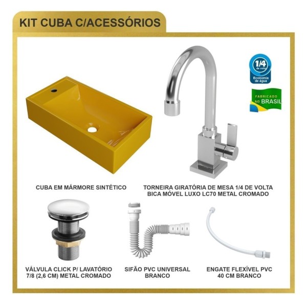 Encontraproduto.com.br - Kit Cuba Rl545 Roma Com Torneira Luxo E Válvula Click Com Sifão E Flexível Amarelo