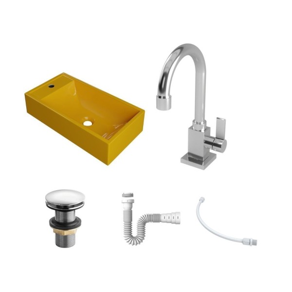 Encontraproduto.com.br - Kit Cuba Rl545 Roma Com Torneira Luxo E Válvula Click Com Sifão E Flexível Amarelo