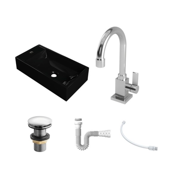 Encontraproduto.com.br - Kit Cuba Rl545 Roma Com Torneira Luxo E Válvula Click Com Sifão E Flexível Preto