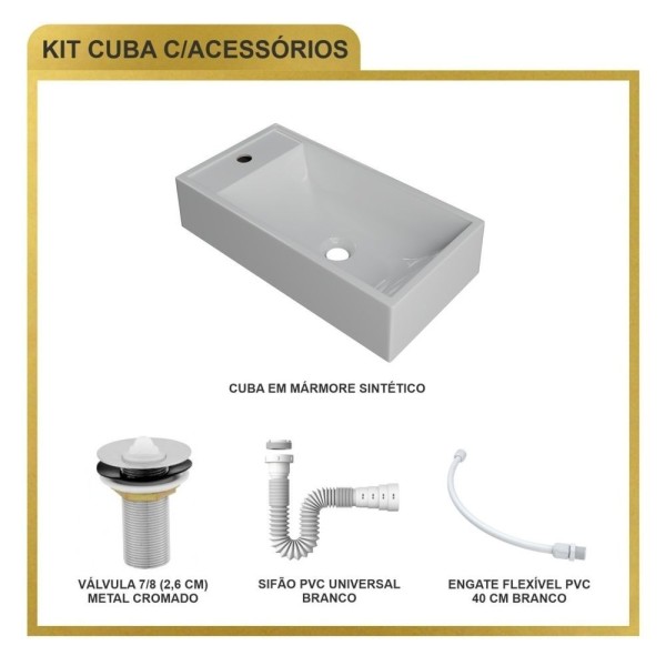 Encontraproduto.com.br - Kit Cuba Rl545 Roma Com Válvula Metal E Sifão Com Flexível Branca