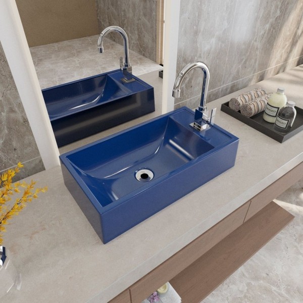 Encontraproduto.com.br - Kit Cuba Rl545 Roma Com Válvula Metal E Sifão Com Flexível Azul Escuro