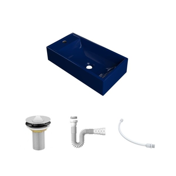 Encontraproduto.com.br - Kit Cuba Rl545 Roma Com Válvula Metal E Sifão Com Flexível Azul Escuro