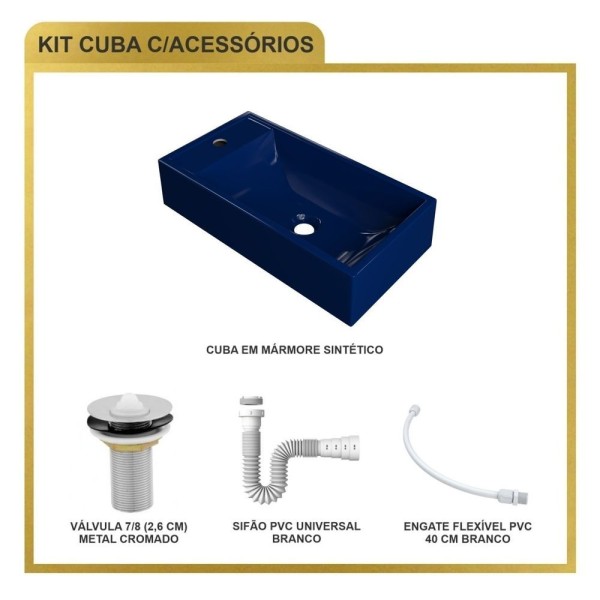 Encontraproduto.com.br - Kit Cuba Rl545 Roma Com Válvula Metal E Sifão Com Flexível Azul Escuro