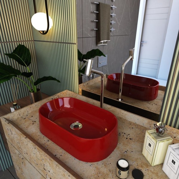 Encontraproduto.com.br - Kit Cuba Ov42 Laila Com Torneira Link 1062 E Válvula Metal Com Sifão E Flexível Vermelho