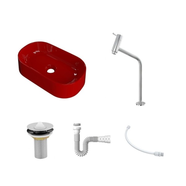 Encontraproduto.com.br - Kit Cuba Ov42 Laila Com Torneira Link 1062 E Válvula Metal Com Sifão E Flexível Vermelho