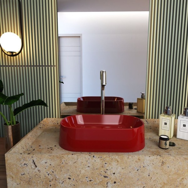 Encontraproduto.com.br - Kit Cuba Ov42 Laila Com Torneira Link 1062 E Válvula Metal Com Sifão E Flexível Vermelho