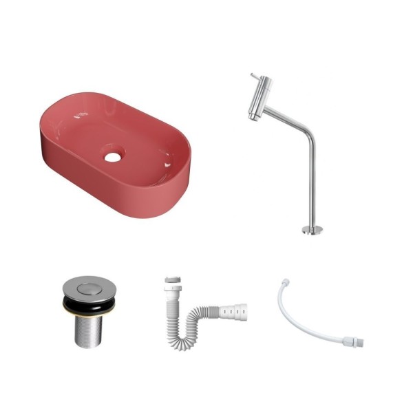 Encontraproduto.com.br - Kit Cuba Ov42 Laila Com Torneira Link 1062 E Válvula Botão Com Sifão E Flexível Rosa