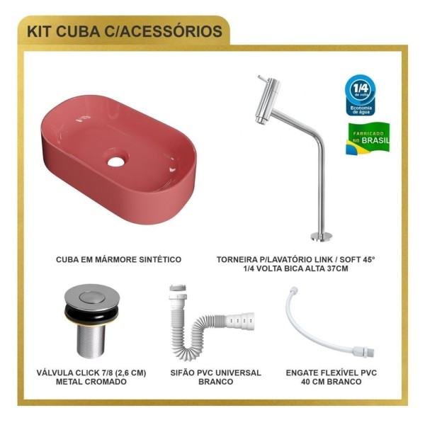Encontraproduto.com.br - Kit Cuba Ov42 Laila Com Torneira Link 1062 E Válvula Botão Com Sifão E Flexível Rosa