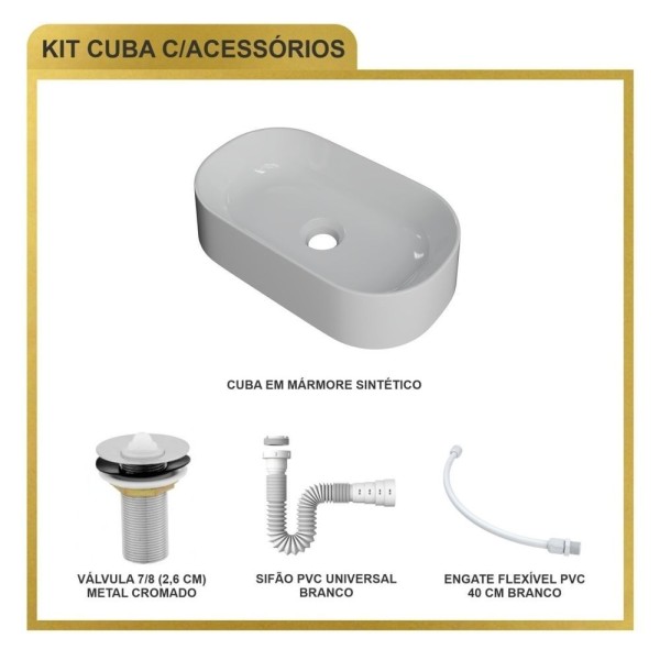 Encontraproduto.com.br - Kit Cuba Ov42 Laila Com Válvula Metal E Sifão Com Flexível Branca