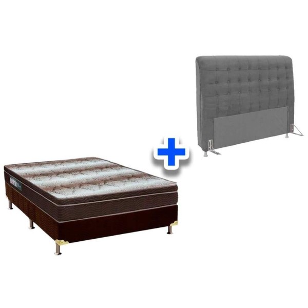 Encontraproduto.com.br - Cama Box King CRC + Colchão Ortopédico Light Ortobom + Cabeceira Dama Suede Cinza