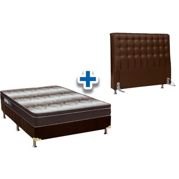 Cama Box Queen Crc + Colchão Ortopédico Light Ortobom + Cabeceira Dama Queen Size - Courano Cacau