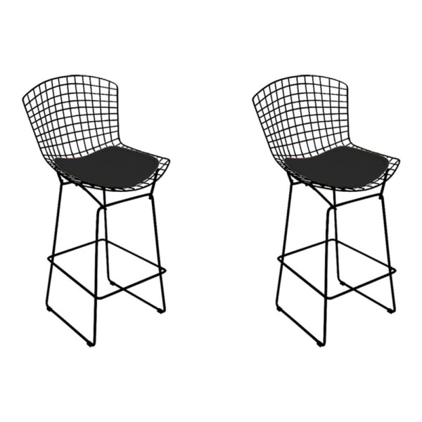 Kit 2 Banquetas Bertoia Preta D70 Com Assento Preto Cor Preto