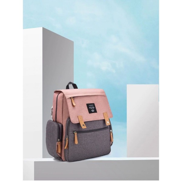 Encontraproduto.com.br - Mochila Maternidade Mamãe Moderna Elegance Cinza com Rosa