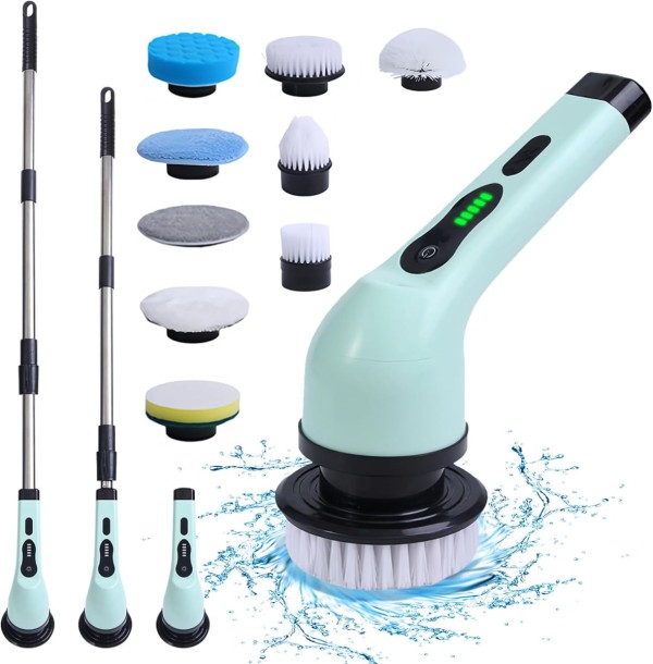 Encontraproduto.com.br - Purificador giratório elétrico sem fio 9 cabeças de limpeza de reposição à prova d'água escova de limpeza