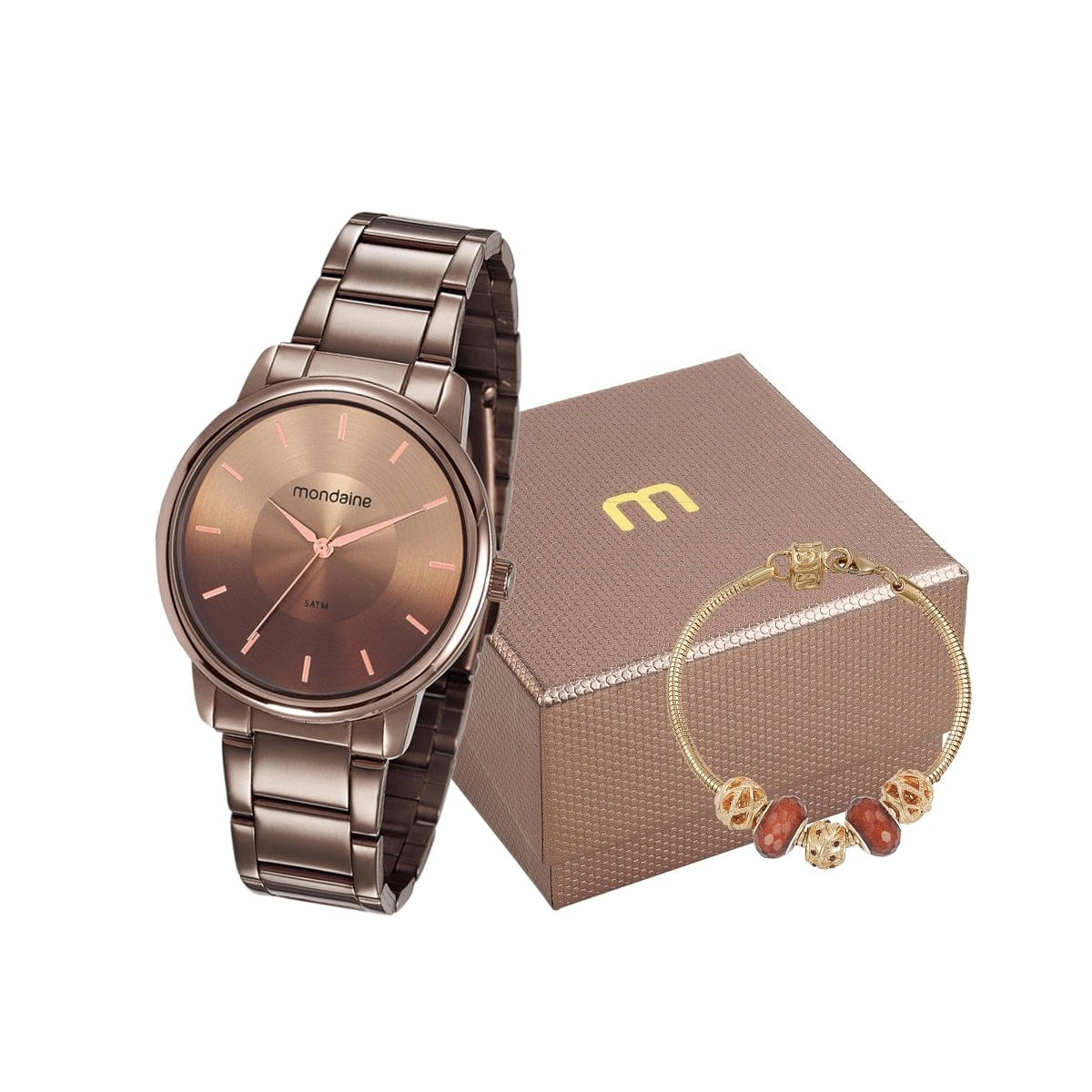 Relógio Feminino Mondaine Analógico 53606LPMVME7K Marrom + Pulseira