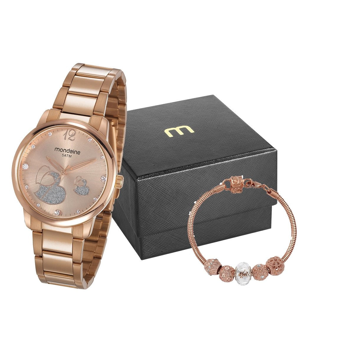 Relógio Feminino Mondaine Analógico 53627LPMVRE2KA Rosê + Pulseira
