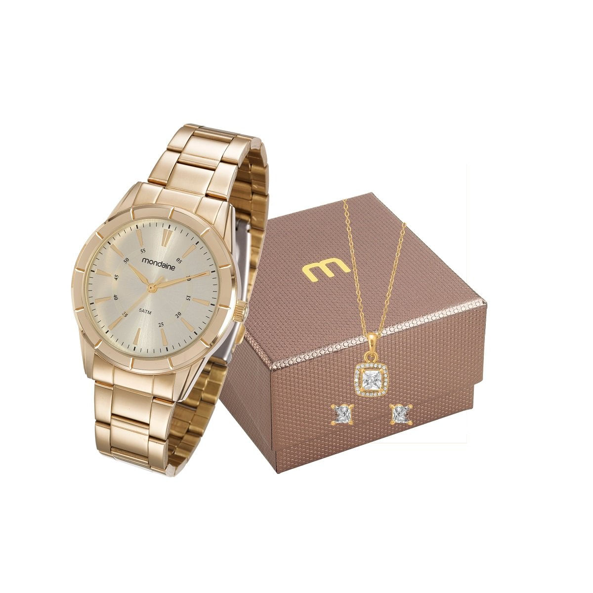 Relógio Feminino Mondaine Analógico 83335LPMVDE2K3 Dourado + Colar