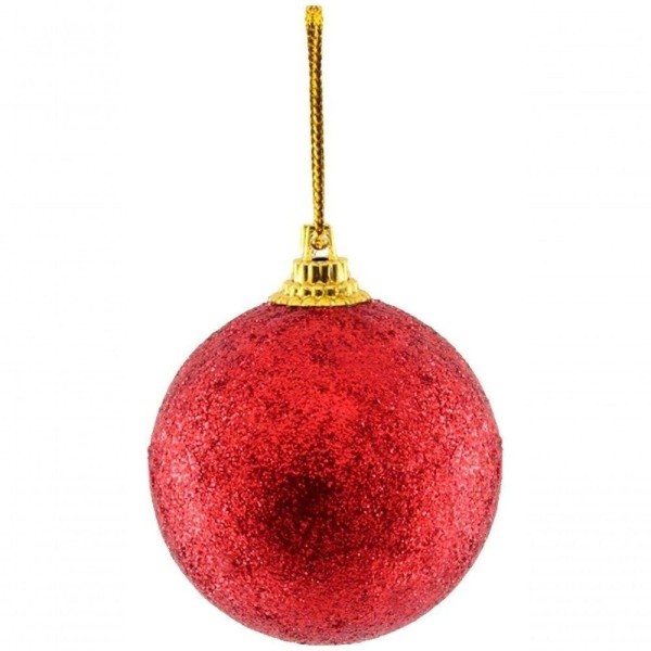 Encontraproduto.com.br - Kit 48 Bolas Enfeite árvore Natal Vermelha Glitter 4,8cm