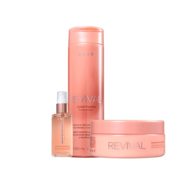 Encontraproduto.com.br - Kit BRAÉ Revival Cond, Máscara Reconstrutora e Shine Oil