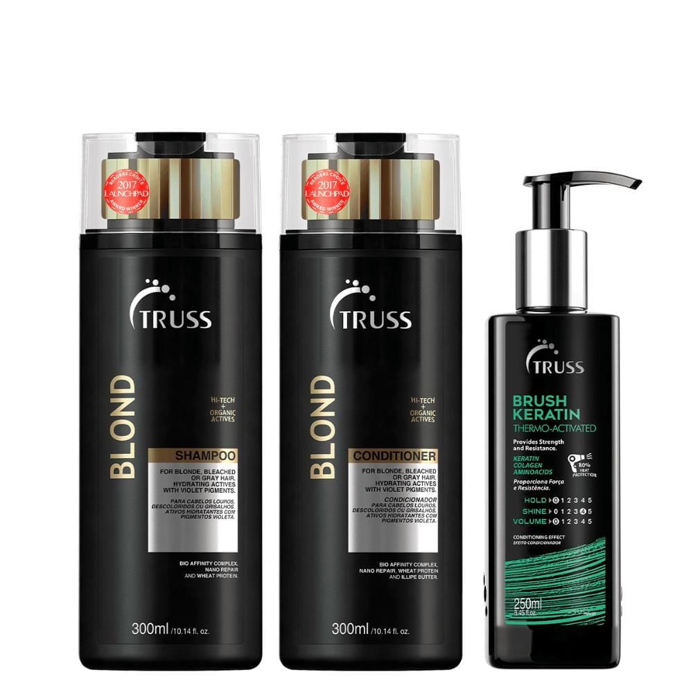 Kit Blond Shampoo + Condicionador e Leave-in Brush Keratin - Truss