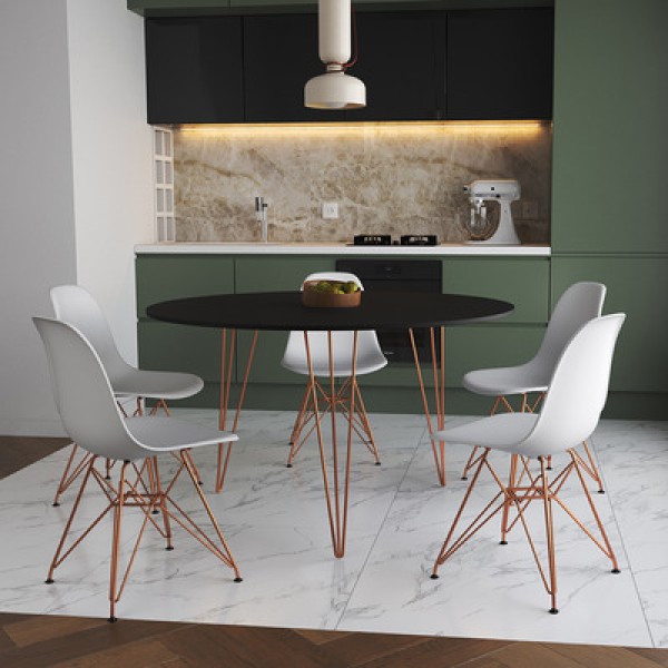 Encontraproduto.com.br - Mesa Jantar Redonda Com 5 Cadeiras 110cm Preta Clips Eames