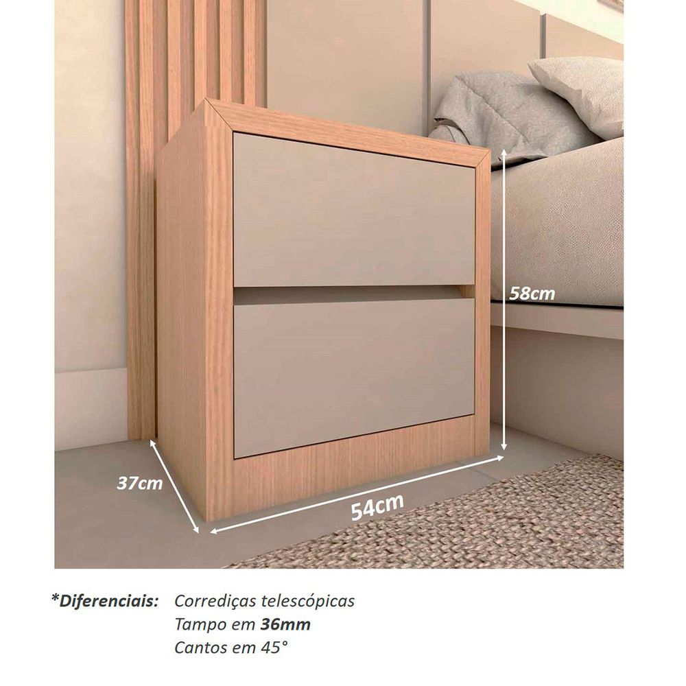 Encontraproduto.com.br - Kit Quarto Mdf Queen Sob Medida Com 2 Mesas E Cabeceira 3M Carvalho Malva Com Titânio