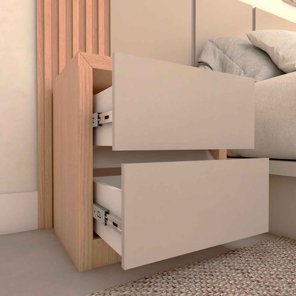 Encontraproduto.com.br - Kit Quarto Mdf Queen Sob Medida Com 2 Mesas E Cabeceira 3M Carvalho Malva Com Titânio