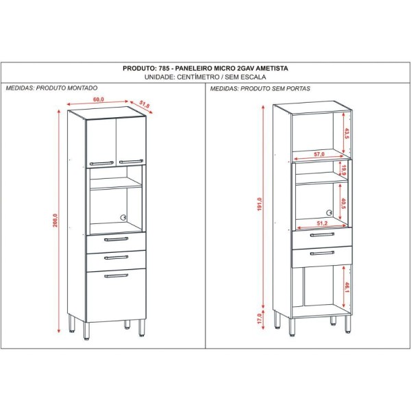 Encontraproduto.com.br - Paneleiro 3 Portas E 2 Gavetas Microondas Freijó