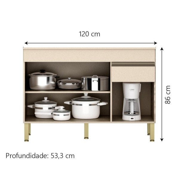 Encontraproduto.com.br - Balcão De Cozinha Com Tampo 1,20m 3 Portas 1 Gaveta Vanilla Line Kits Paraná