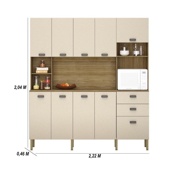 Encontraproduto.com.br - Armario De Cozinha Completo 10 Portas 2 Gavetas Onix Intense Kits Paraná Cor:freijo/vanilla Freijo/vanilla