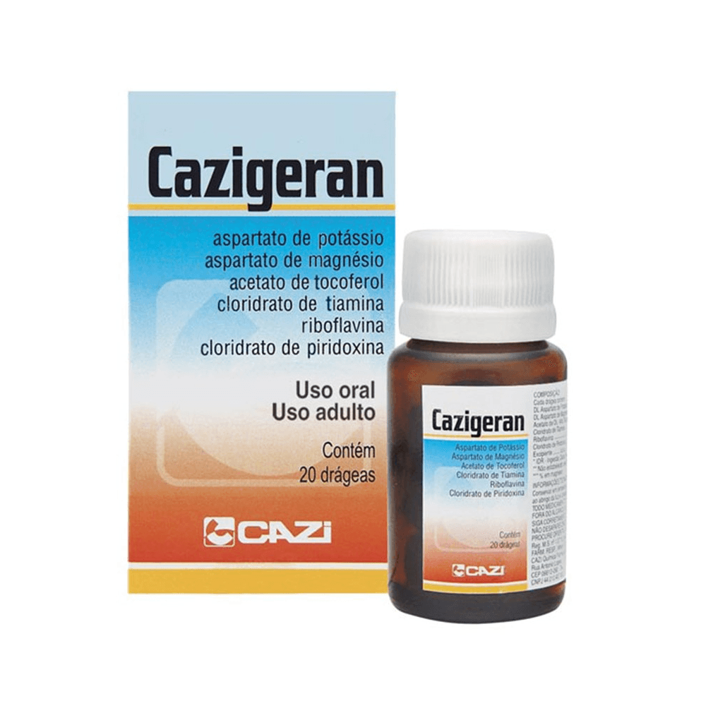 Cazigeran 200MG + 200MG + 100MG + 25MG + 2MG + 10MG + 200MG + 200MG + 100MG + 25MG + 2MG + 10MG Comprimido revestido - Frasco com 20 Drágeas