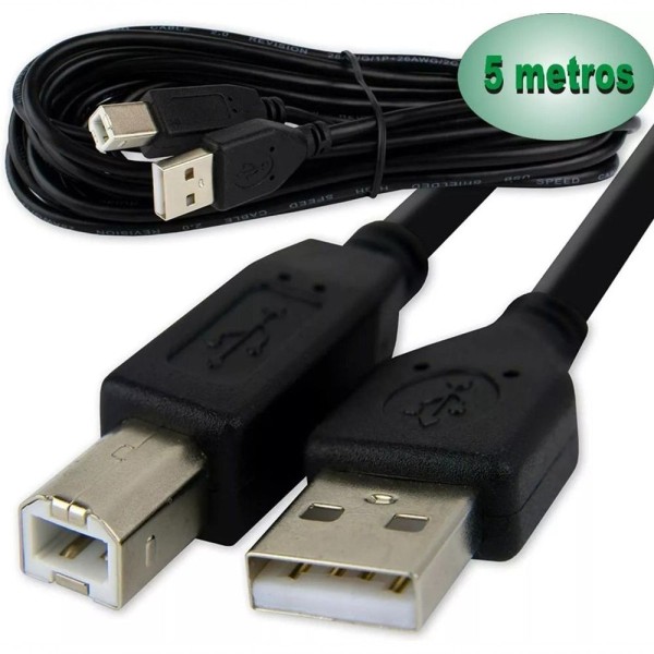 Encontraproduto.com.br - Cabo Usb 5 Metros Para Impressora Exbom 5m Hp Epson Xerox