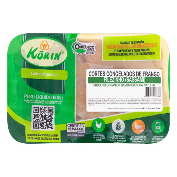 Encontraproduto.com.br - Filé Sassami de Frango Congelado Orgânico Korin 600g