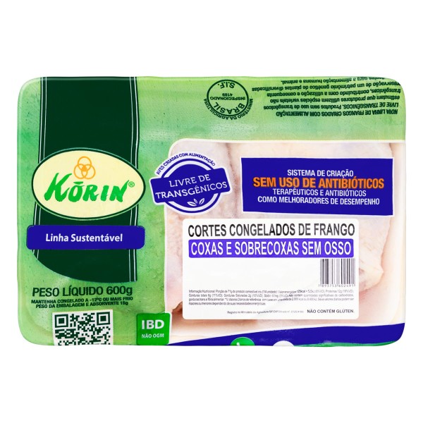Encontraproduto.com.br - Coxa e Sobrecoxa sem Osso de Frango IQF Korin Bandeja 600g