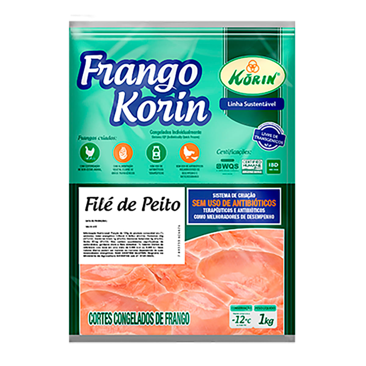 File de Peito de Frango Korin sem Transgênico Congelado Iqf 1kg