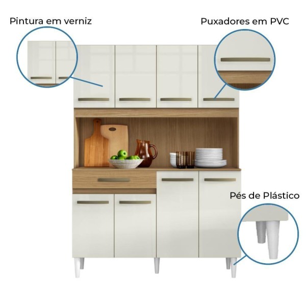 Encontraproduto.com.br - Cozinha Compacta 8 Portas 1 Gaveta Cleo Aramóveis