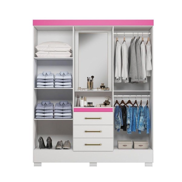 Encontraproduto.com.br - Guarda Roupa Casal Flex com Espelho e Pés 4 Portas 3 Gavetas Paris Aramóveis