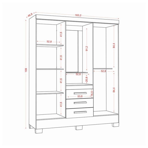 Encontraproduto.com.br - Guarda Roupa Casal Flex com Espelho e Pés 4 Portas 3 Gavetas Paris Aramóveis