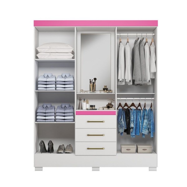 Encontraproduto.com.br - Guarda Roupa Casal Flex com Espelho e Pés 4 Portas 3 Gavetas Paris Aramóveis