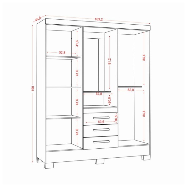 Encontraproduto.com.br - Guarda Roupa Casal Flex com Espelho e Pés 4 Portas 3 Gavetas Paris Aramóveis