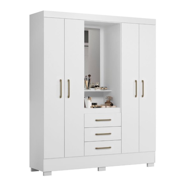 Encontraproduto.com.br - Guarda Roupa Casal Flex com Espelho e Pés 4 Portas 3 Gavetas Paris Aramóveis