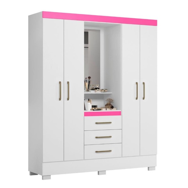 Encontraproduto.com.br - Guarda Roupa Casal Flex com Espelho e Pés 4 Portas 3 Gavetas Paris Aramóveis