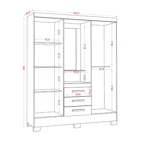 Encontraproduto.com.br - Guarda Roupa Casal Flex com Espelho e Pés 4 Portas 3 Gavetas Paris Aramóveis