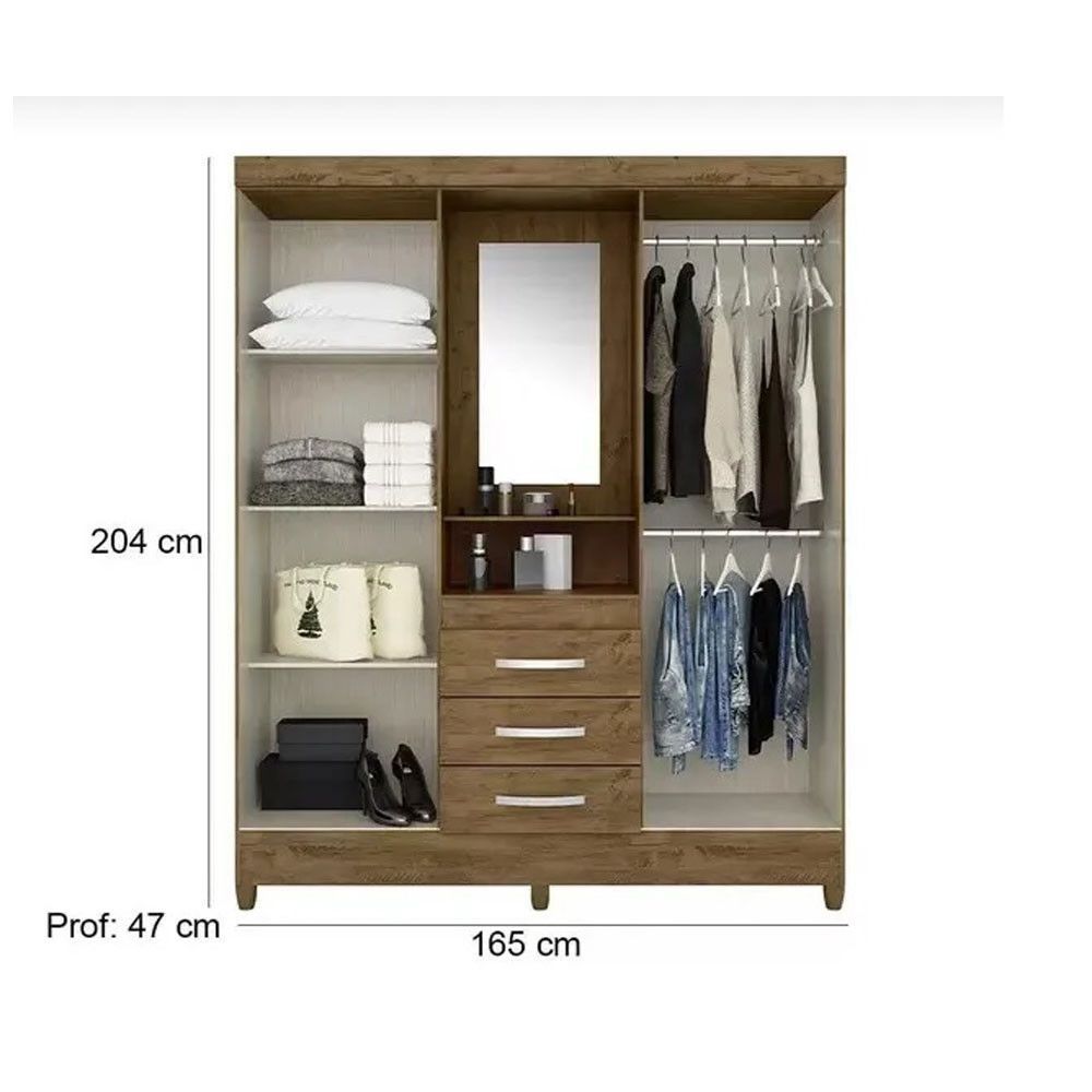 Encontraproduto.com.br - Guarda Roupa Casal com Espelho e Pés 4 Portas 3 Gavetas Capri Moval