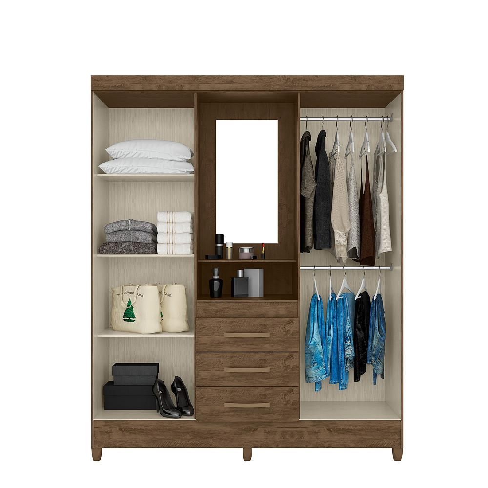 Encontraproduto.com.br - Guarda Roupa Casal com Espelho e Pés 4 Portas 3 Gavetas Capri Moval