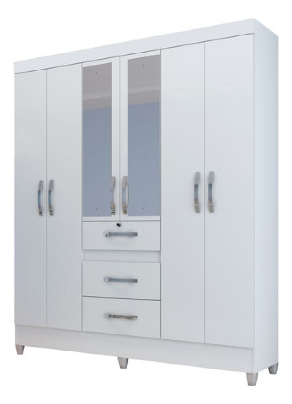 Encontraproduto.com.br - Guarda Roupa Casal Itatiba 6 Portas E 3 Gavetas Branco Com Espelho - Moval Branco