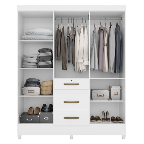 Encontraproduto.com.br - Guarda Roupa Casal Itatiba 6 Portas E 3 Gavetas Branco Com Espelho - Moval Branco